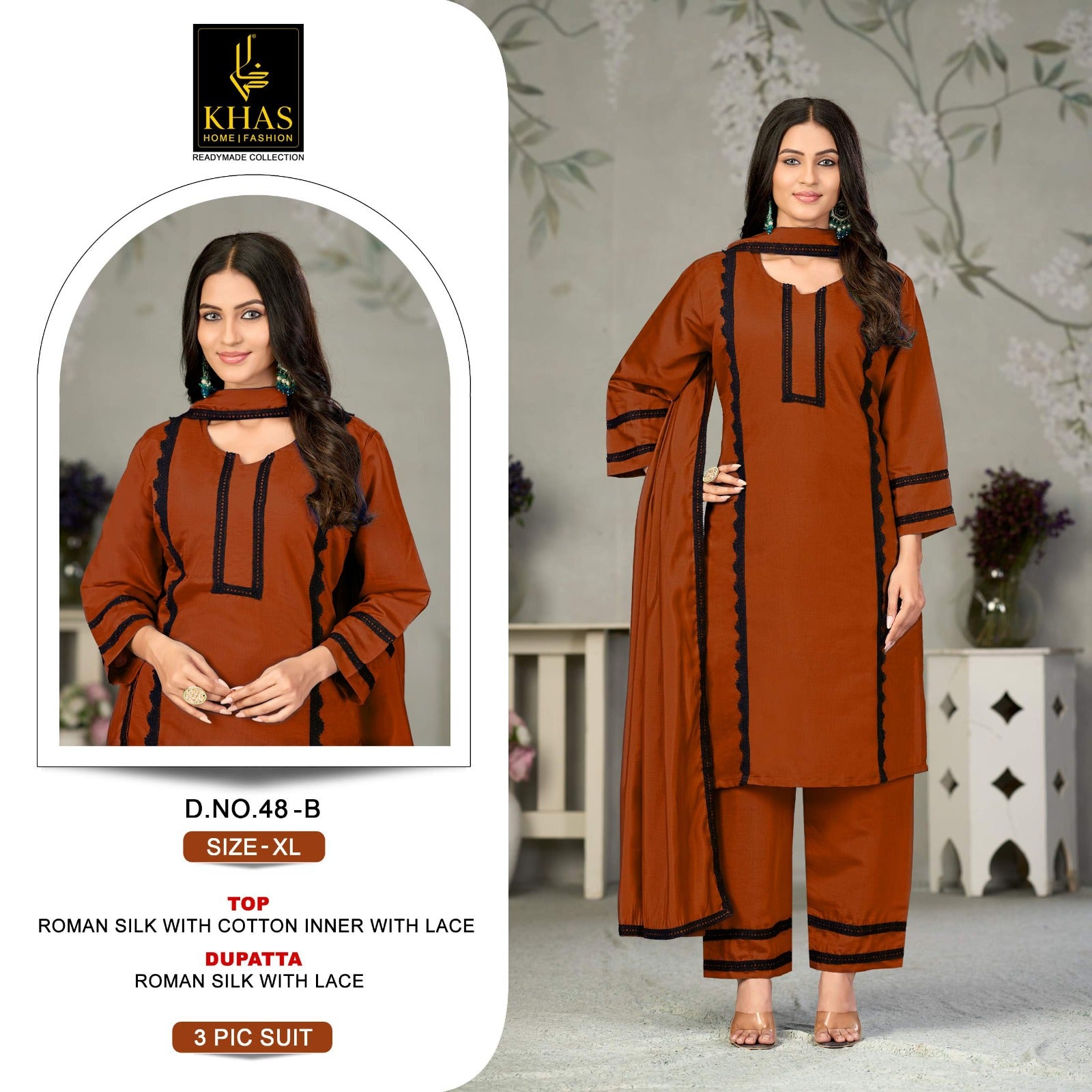 D No 48 Khas Roman Silk Pakistani Readymade Suits Wholesale Price