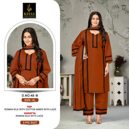D No 48 Khas Roman Silk Pakistani Readymade Suits Wholesale Price