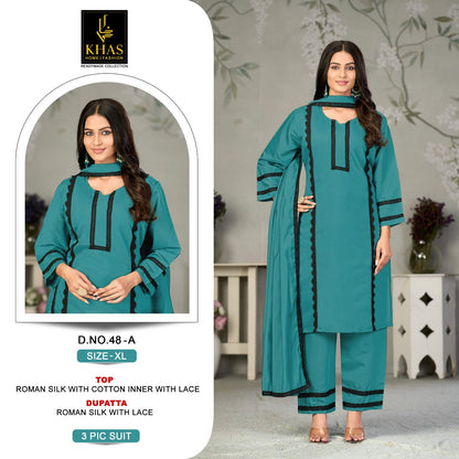 D No 48 Khas Roman Silk Pakistani Readymade Suits Wholesale Price