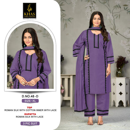 D No 48 Khas Roman Silk Pakistani Readymade Suits Wholesale Price
