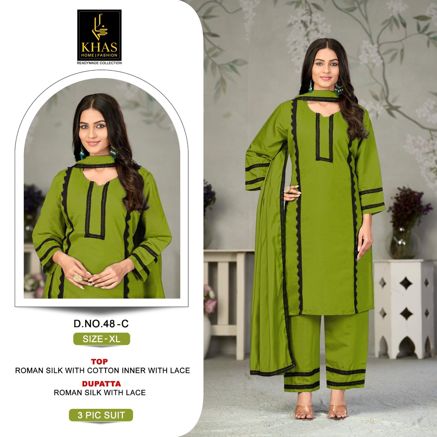 D No 48 Khas Roman Silk Pakistani Readymade Suits Wholesale Price