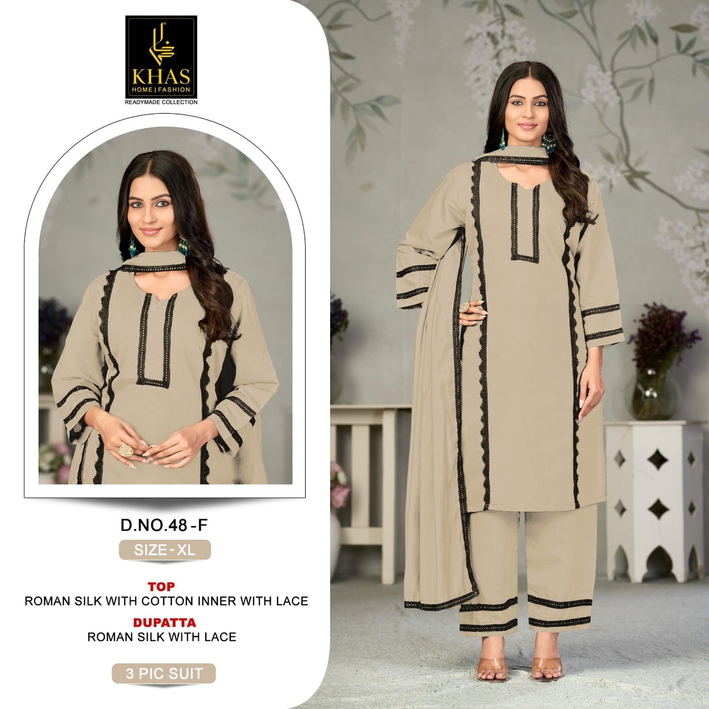 D No 48 Khas Roman Silk Pakistani Readymade Suits Wholesale Price