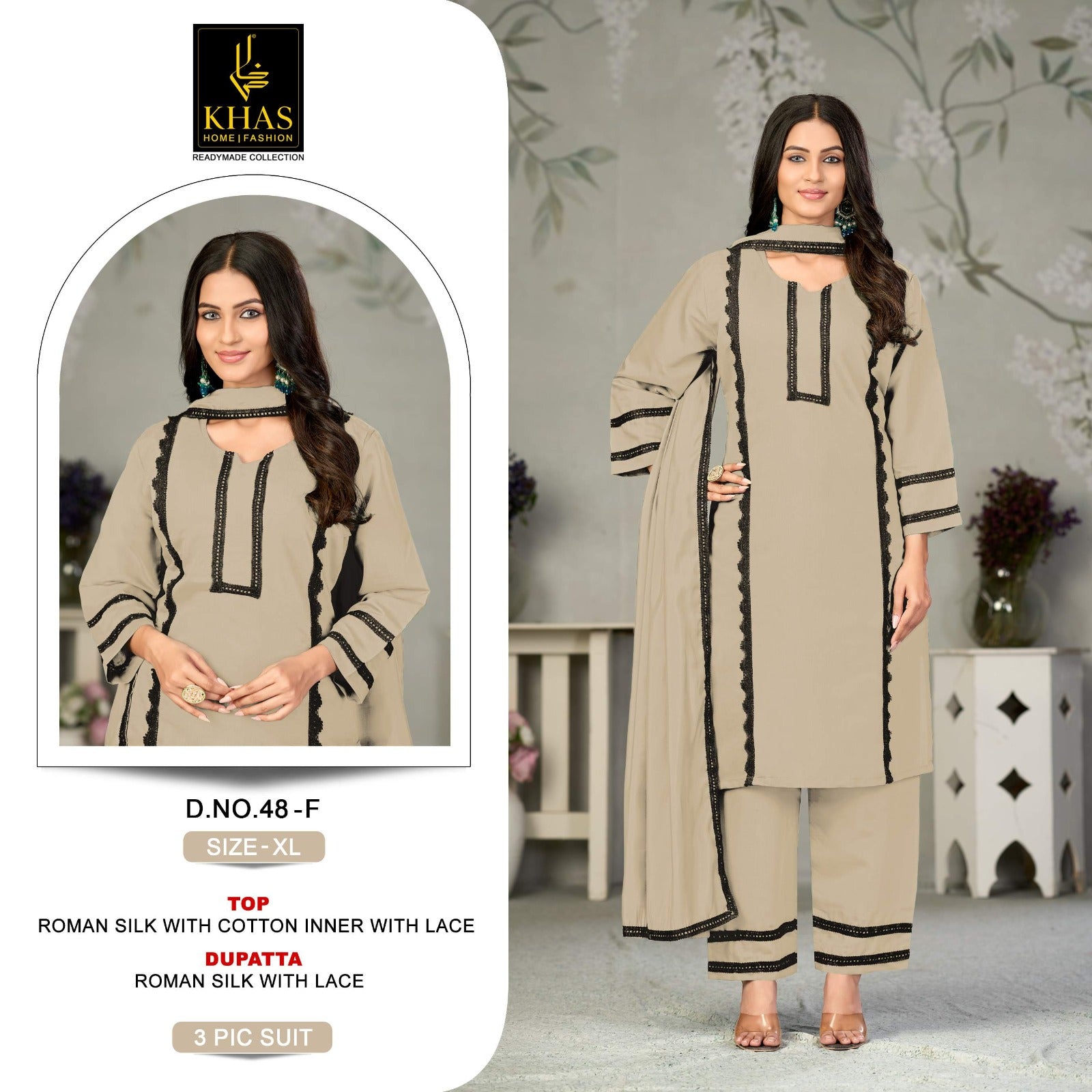 D No 48 Khas Roman Silk Pakistani Readymade Suits Wholesale Price