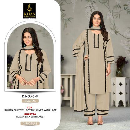 D No 48 Khas Roman Silk Pakistani Readymade Suits Wholesale Price
