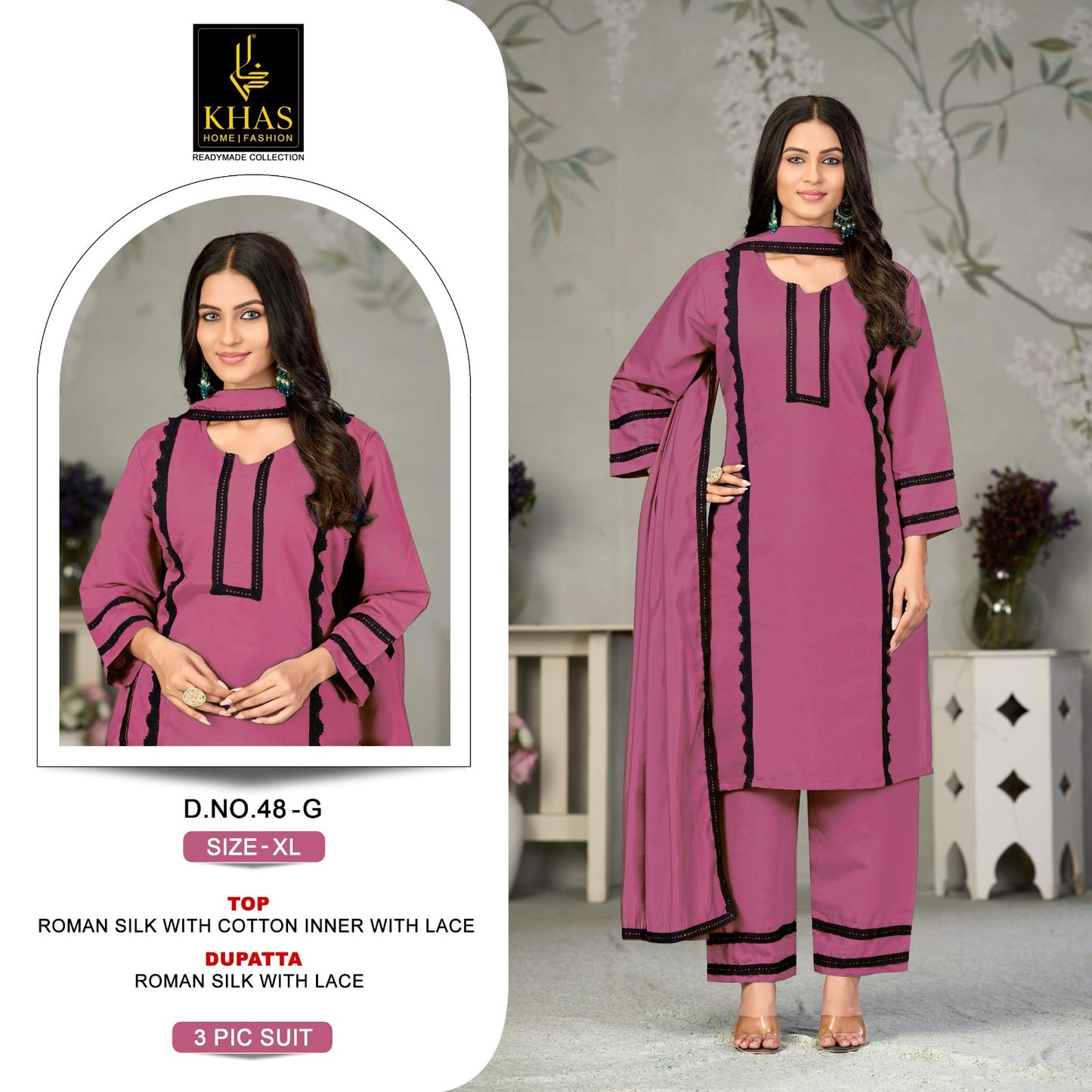 D No 48 Khas Roman Silk Pakistani Readymade Suits Wholesale Price