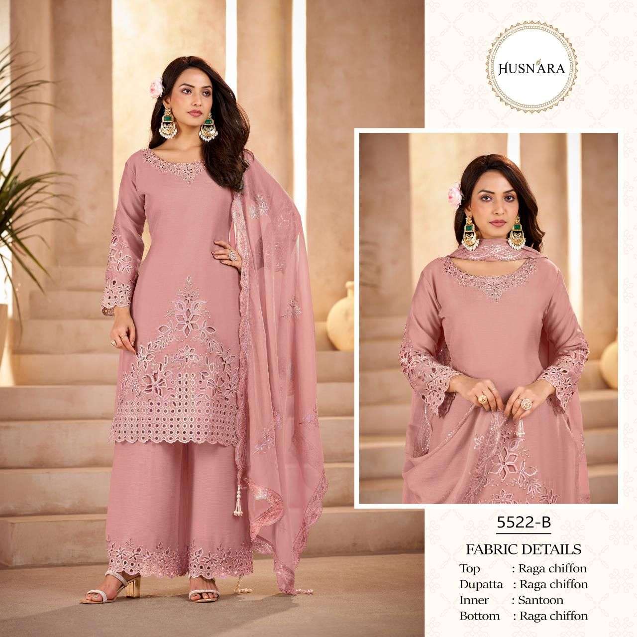 D No 5522 Husnara Chiffon Pakistani Readymade Suits Supplier Ahmedabad