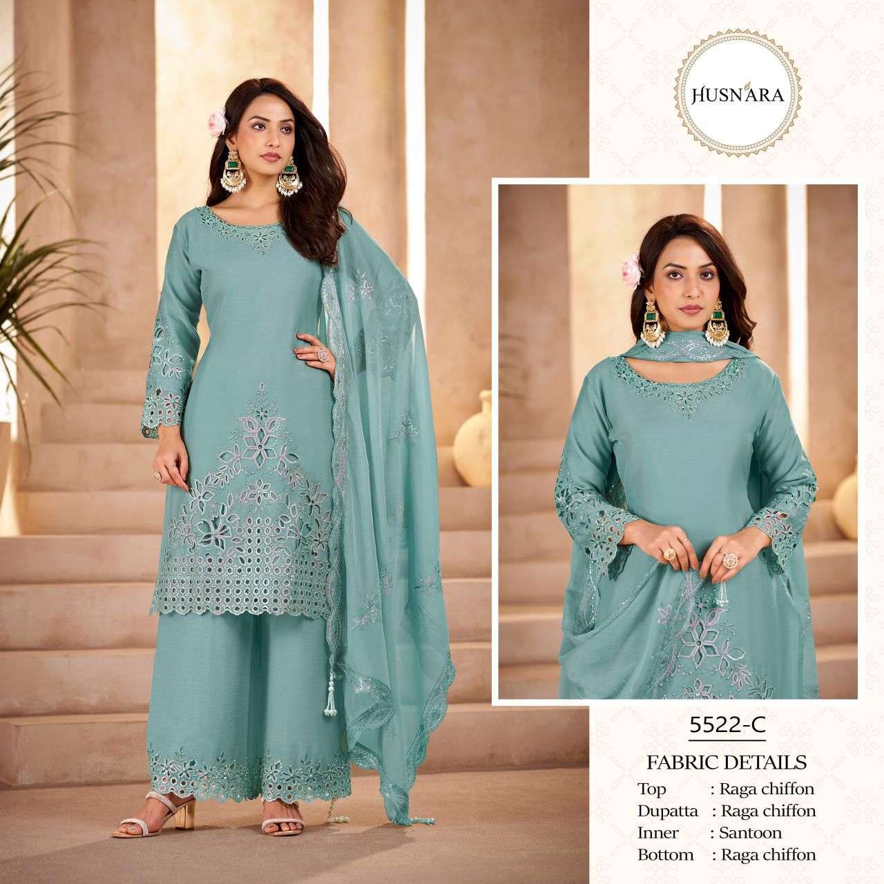 D No 5522 Husnara Chiffon Pakistani Readymade Suits Supplier Ahmedabad