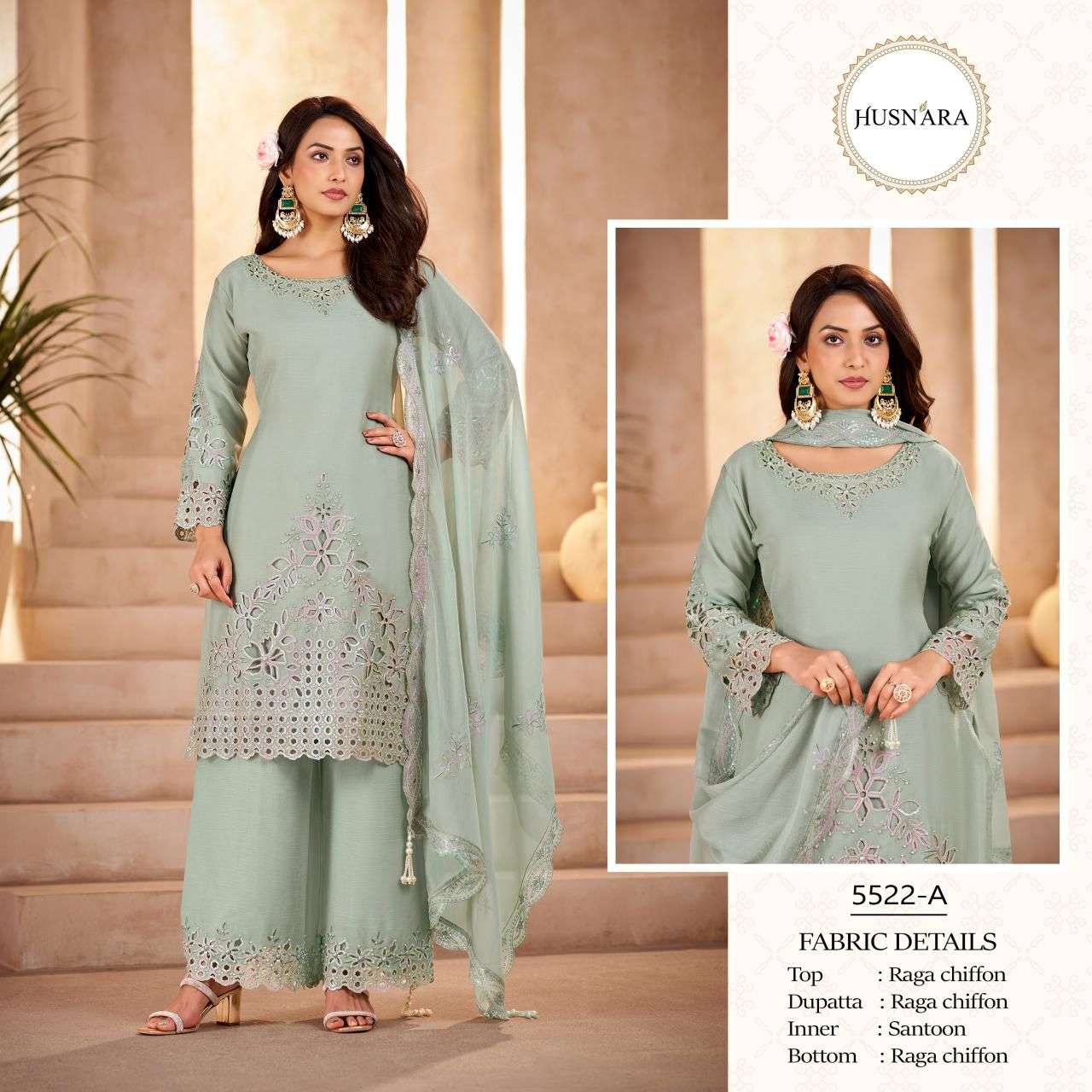 D No 5522 Husnara Chiffon Pakistani Readymade Suits Supplier Ahmedabad
