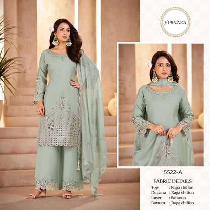 D No 5522 Husnara Chiffon Pakistani Readymade Suits Supplier Ahmedabad