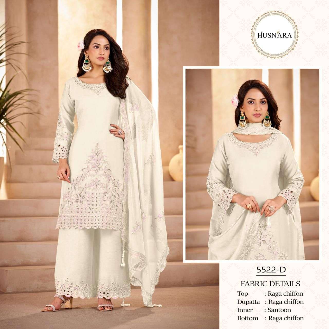 D No 5522 Husnara Chiffon Pakistani Readymade Suits Supplier Ahmedabad