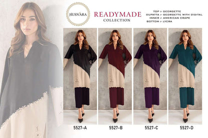 D No 5527 Husnara Georgette Pakistani Readymade Suits Wholesaler Gujarat