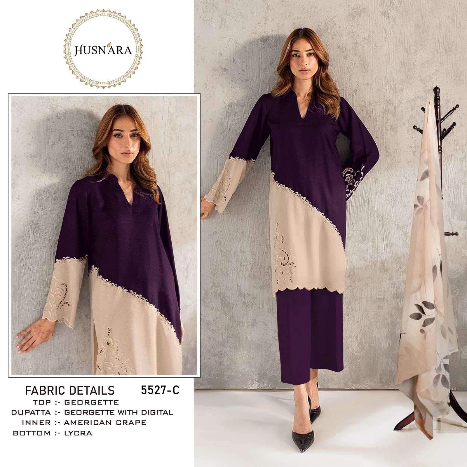 D No 5527 Husnara Georgette Pakistani Readymade Suits Wholesaler Gujarat