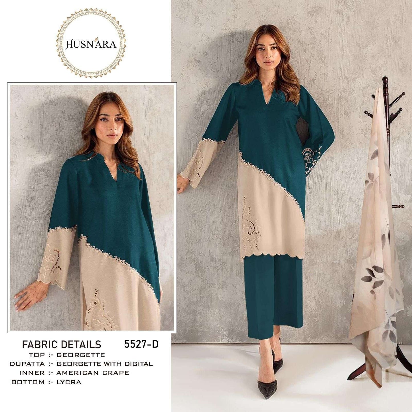 D No 5527 Husnara Georgette Pakistani Readymade Suits Wholesaler Gujarat