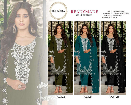 D No 5541 Husnara Georgette Pakistani Readymade Suits Wholesaler