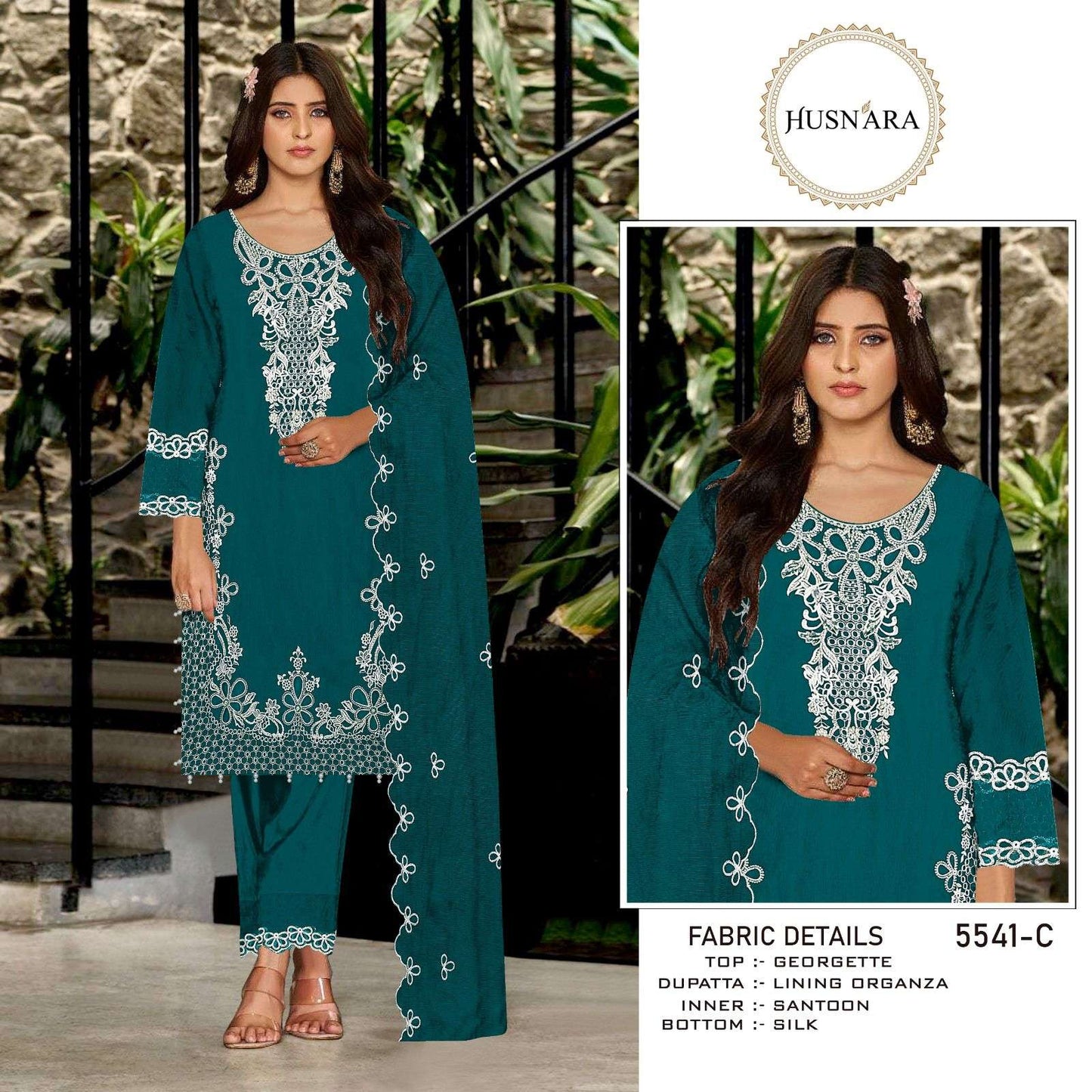 D No 5541 Husnara Georgette Pakistani Readymade Suits Wholesaler