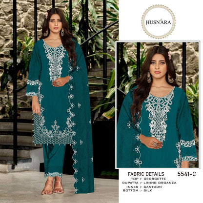 D No 5541 Husnara Georgette Pakistani Readymade Suits Wholesaler