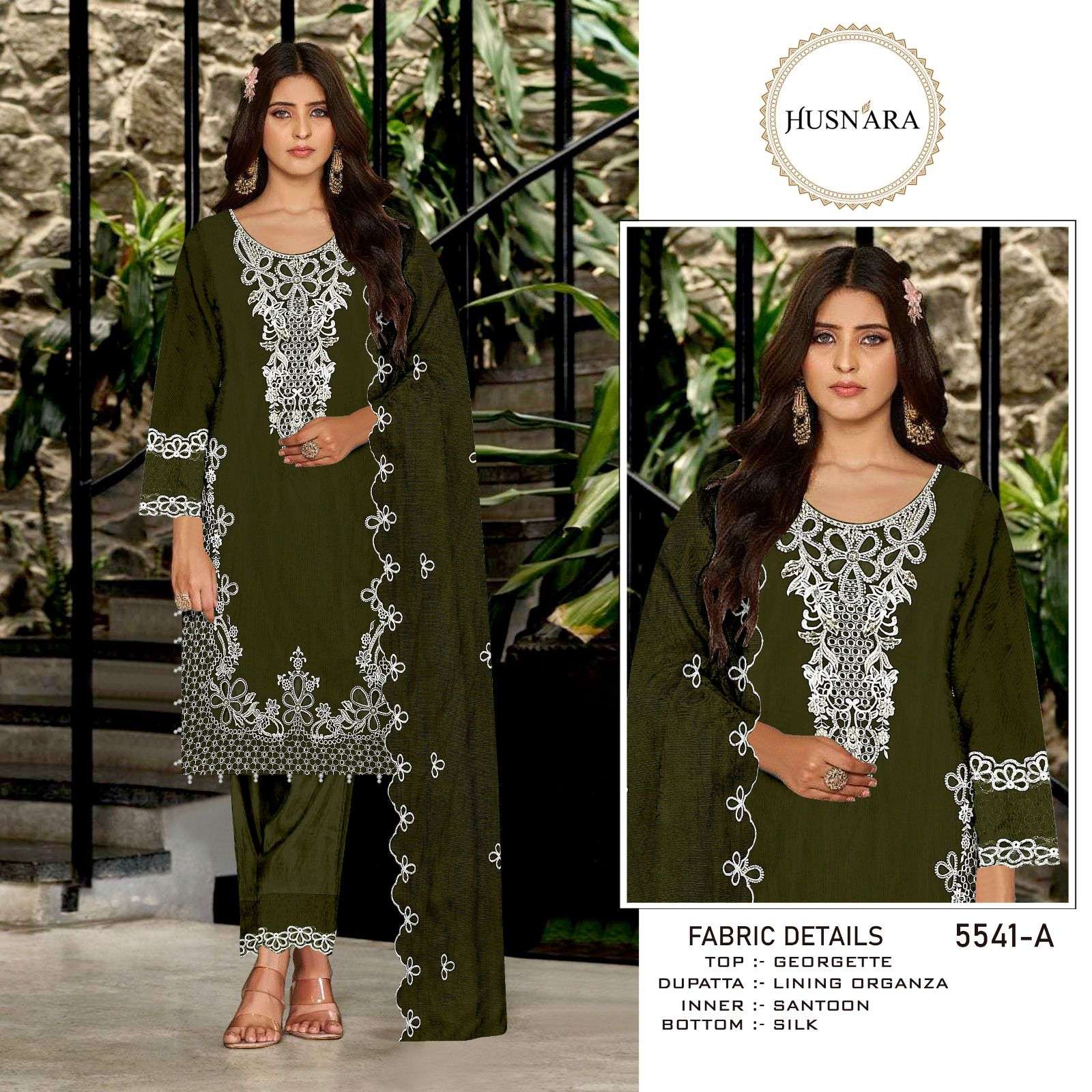 D No 5541 Husnara Georgette Pakistani Readymade Suits Wholesaler
