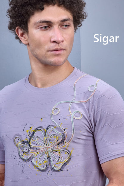 D No 5626 Side Embroidery Sigar Jacquard Mens Tshirts Supplier India