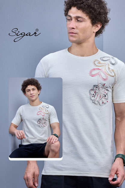 D No 5626 Side Embroidery Sigar Jacquard Mens Tshirts Supplier India