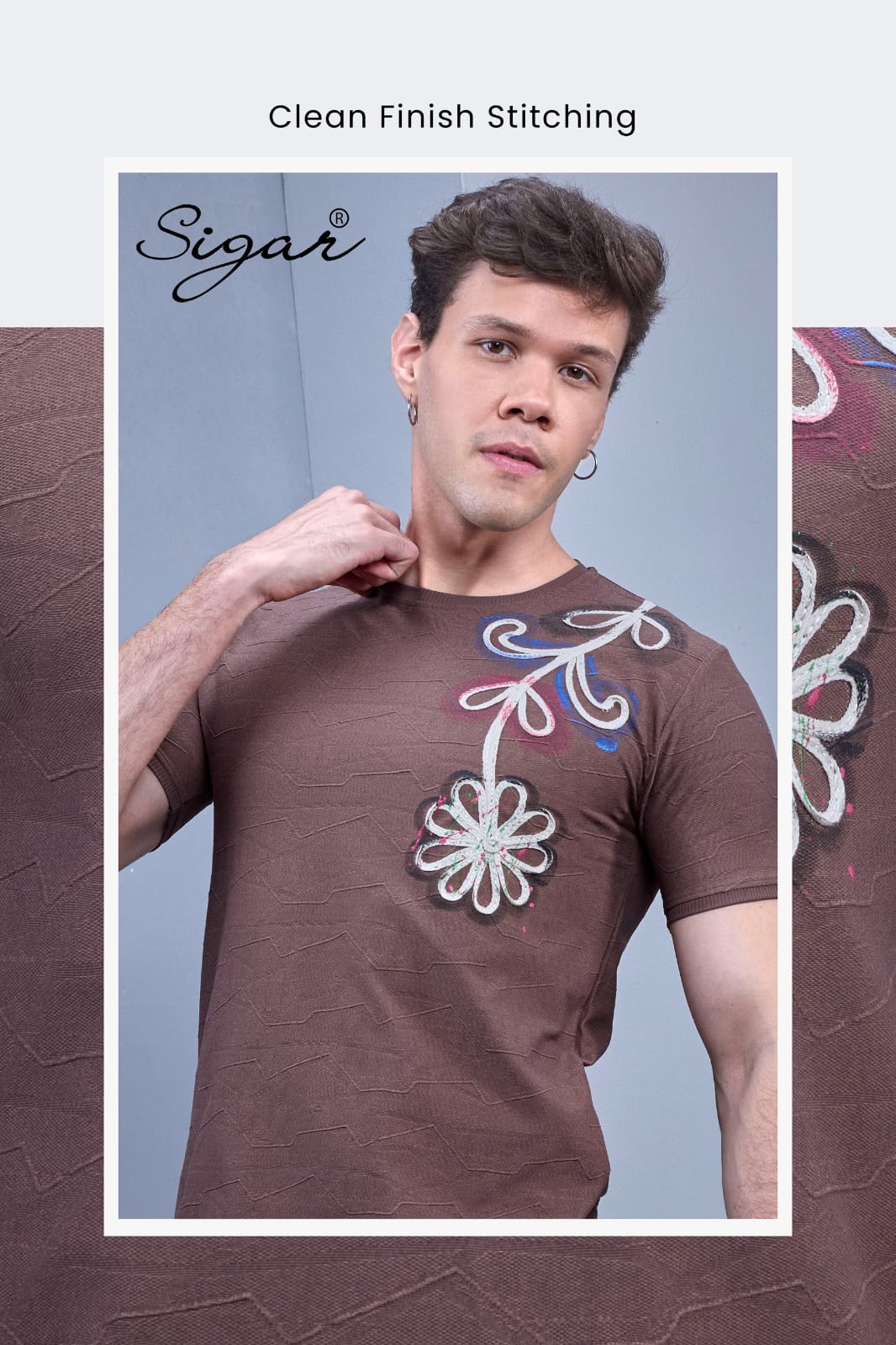 D No 5626 Side Embroidery Sigar Jacquard Mens Tshirts Supplier India