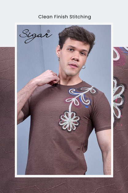 D No 5626 Side Embroidery Sigar Jacquard Mens Tshirts Supplier India