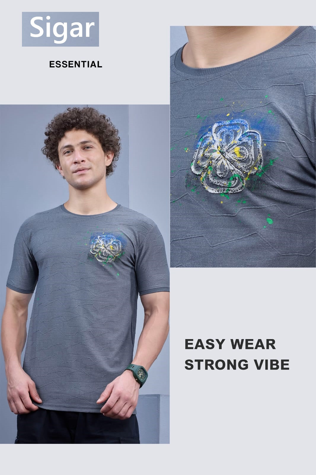 D No 5626 Side Embroidery Sigar Jacquard Mens Tshirts Supplier India