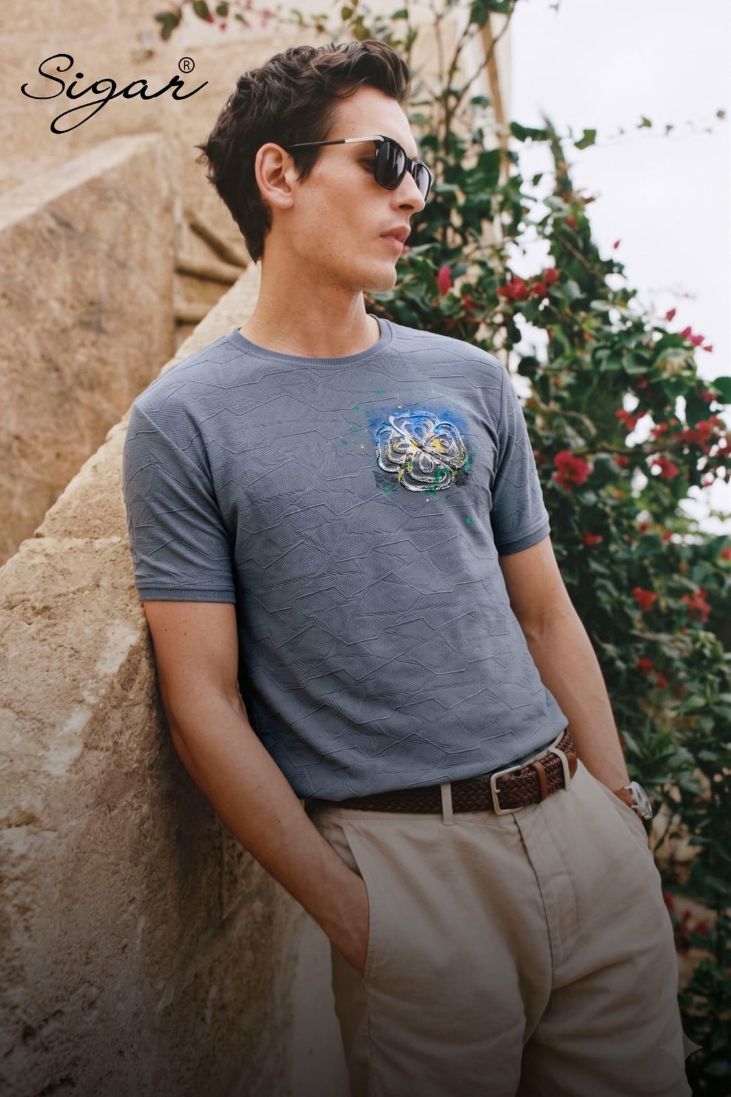 D No 5626 Side Embroidery Sigar Jacquard Mens Tshirts Supplier India