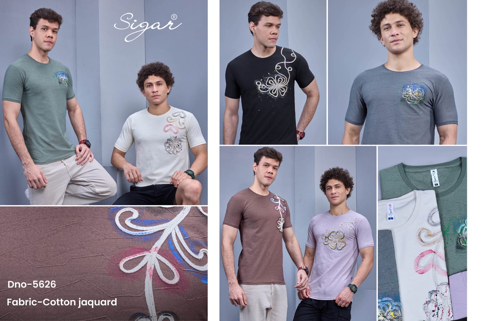D No 5626 Side Embroidery Sigar Jacquard Mens Tshirts Supplier India