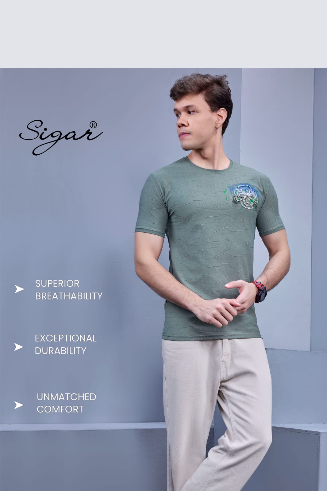 D No 5626 Side Embroidery Sigar Jacquard Mens Tshirts Supplier India