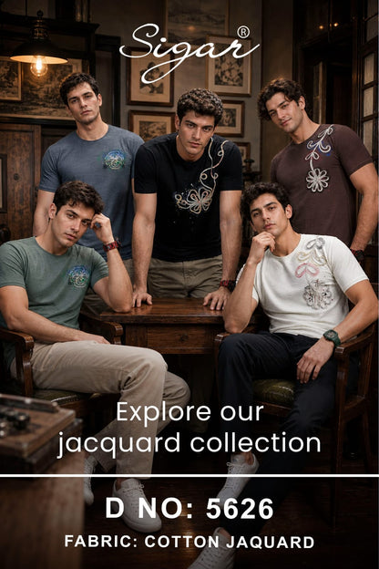 D No 5626 Side Embroidery Sigar Jacquard Mens Tshirts Supplier India