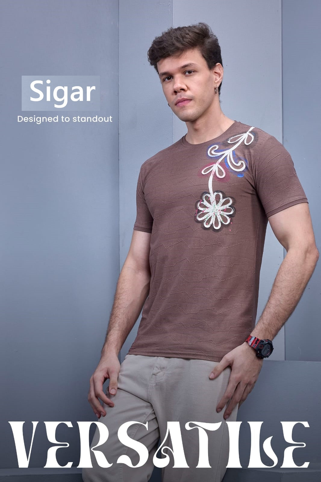 D No 5626 Side Embroidery Sigar Jacquard Mens Tshirts Supplier India