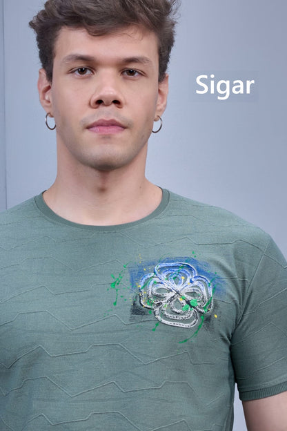 D No 5626 Side Embroidery Sigar Jacquard Mens Tshirts Supplier India