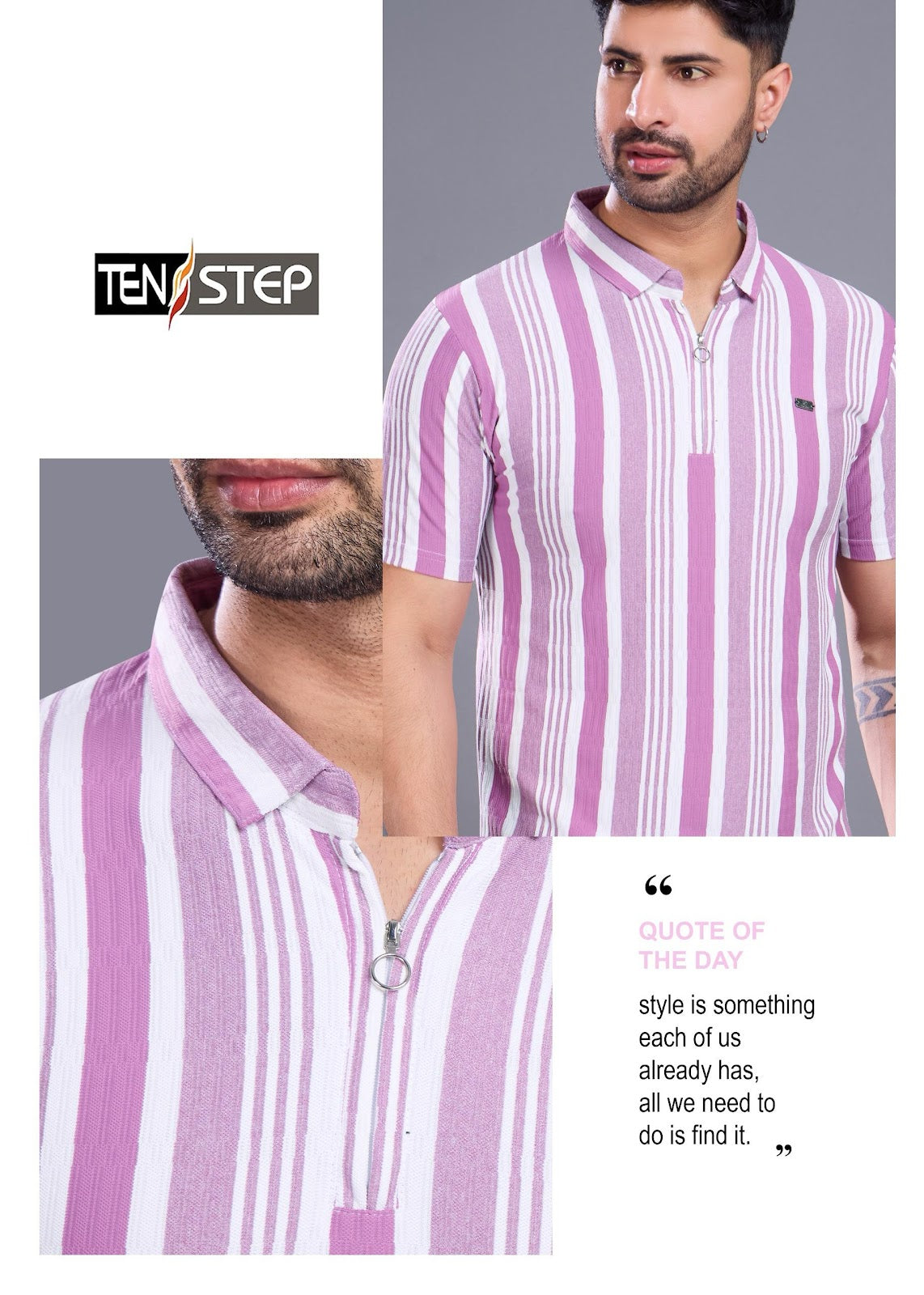 D No 679 Ten Step Vertical Strips Lycra Mens Tshirts Wholesaler Ahmedabad