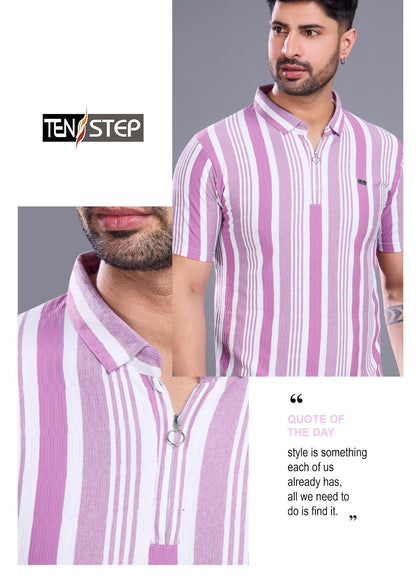 D No 679 Ten Step Vertical Strips Lycra Mens Tshirts Wholesaler Ahmedabad