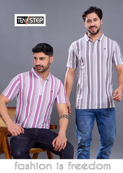 D No 679 Ten Step Vertical Strips Lycra Mens Tshirts Wholesaler Ahmedabad