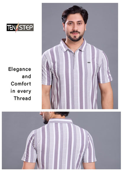 D No 679 Ten Step Vertical Strips Lycra Mens Tshirts Wholesaler Ahmedabad