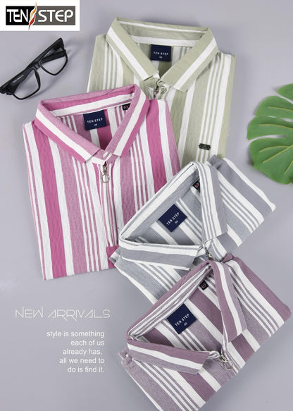 D No 679 Ten Step Vertical Strips Lycra Mens Tshirts Wholesaler Ahmedabad