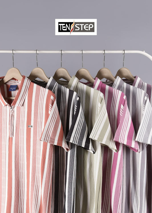 D No 679 Ten Step Vertical Strips Lycra Mens Tshirts Wholesaler Ahmedabad