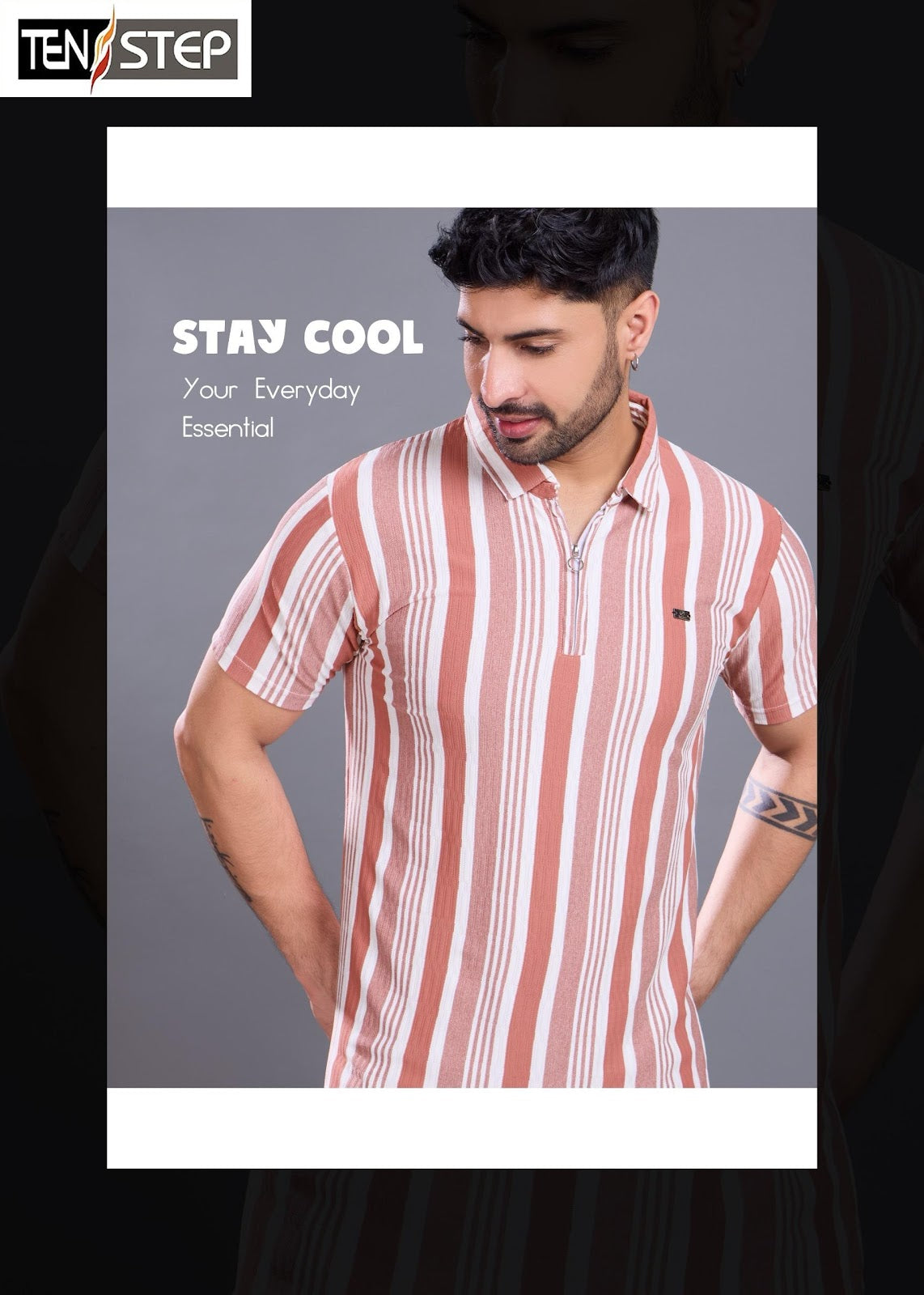 D No 679 Ten Step Vertical Strips Lycra Mens Tshirts Wholesaler Ahmedabad