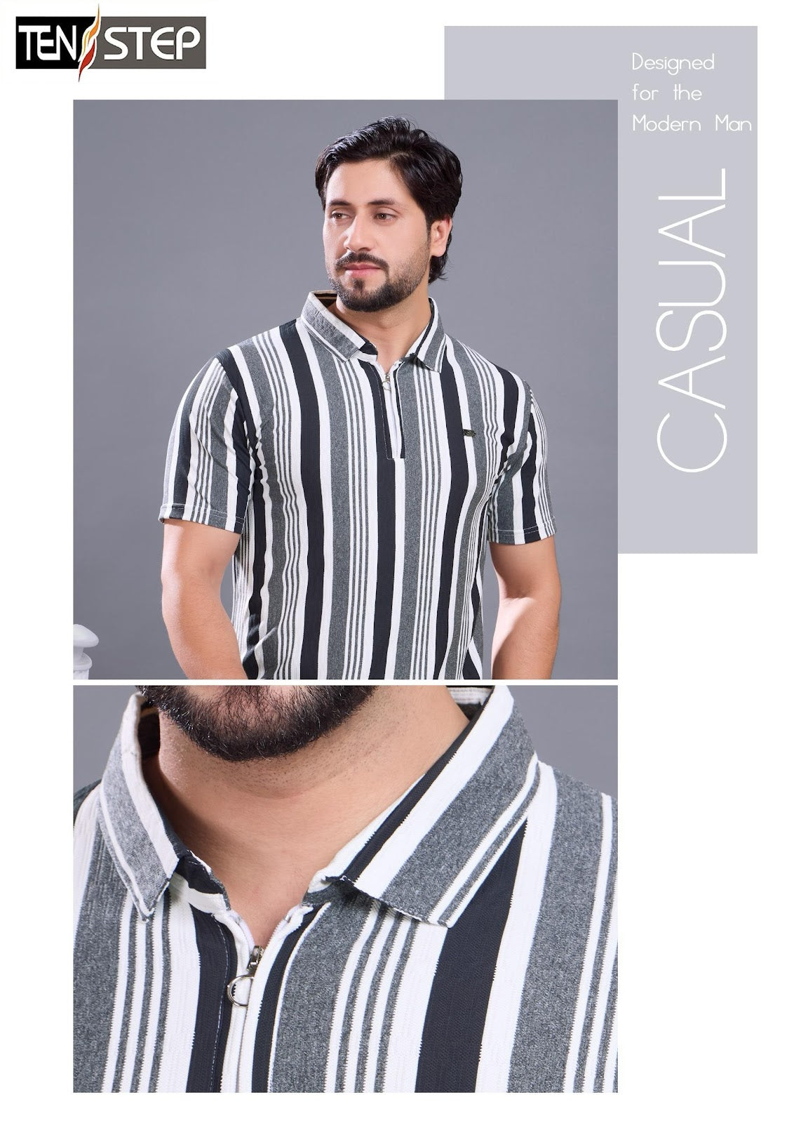 D No 679 Ten Step Vertical Strips Lycra Mens Tshirts Wholesaler Ahmedabad