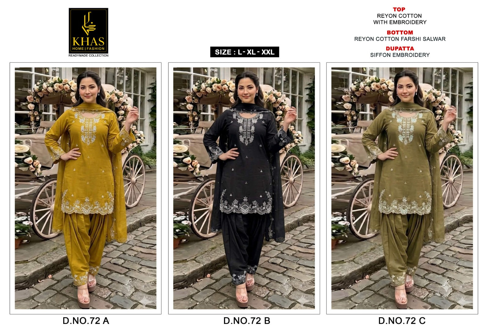 D No 72 Khas Cotton Rayon Readymade Suits Supplier