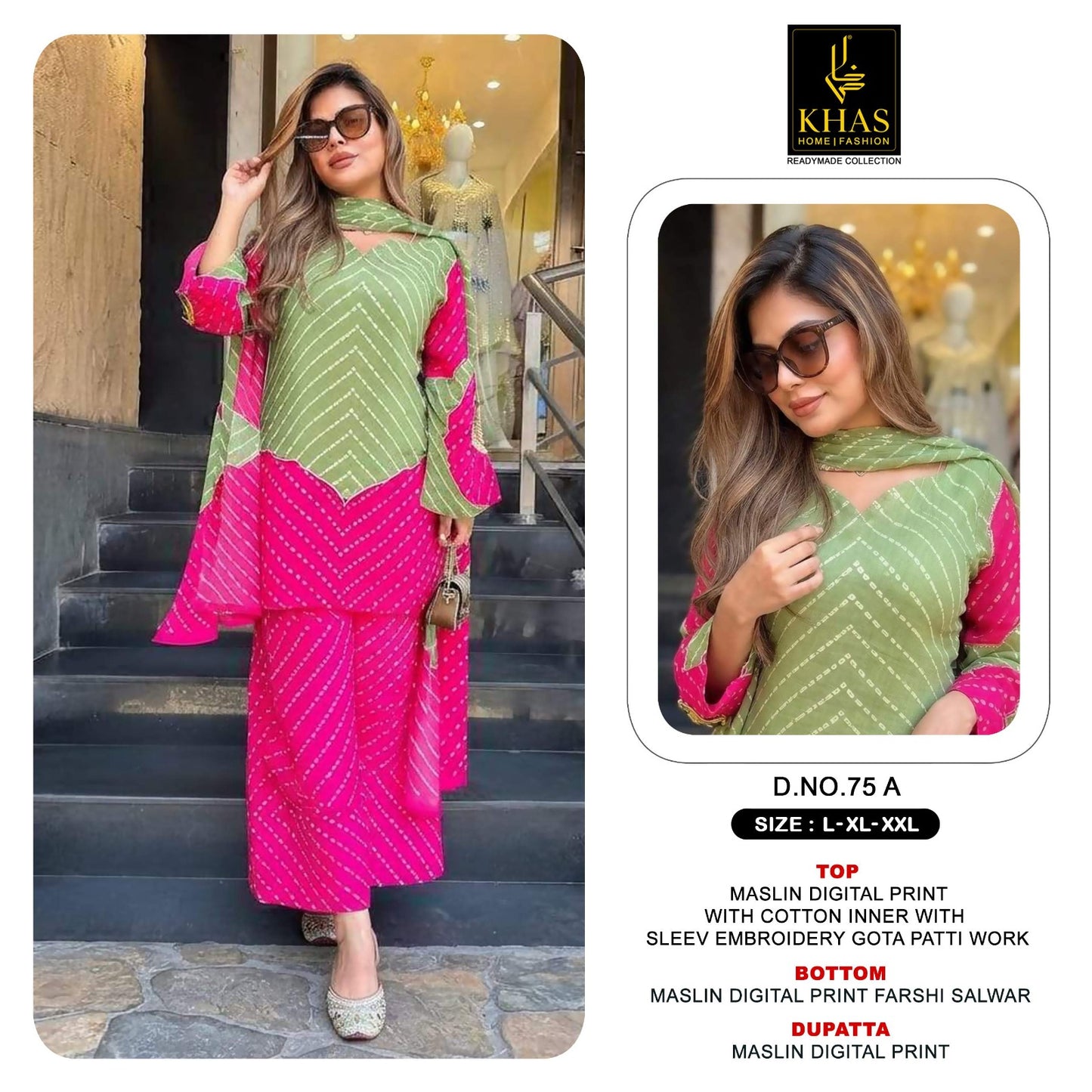 D No 75 Khas Pure Maslin Readymade Plazzo Style Suits Manufacturer