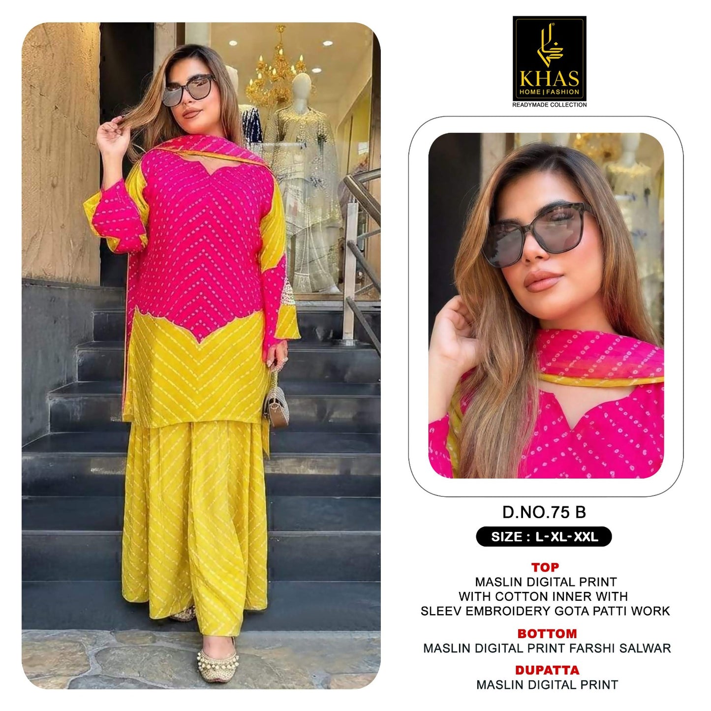 D No 75 Khas Pure Maslin Readymade Plazzo Style Suits Manufacturer