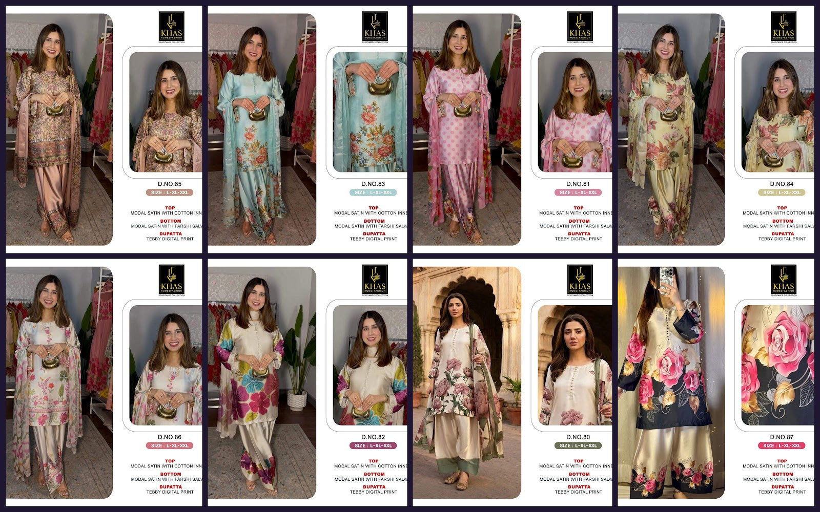 D No 80 To 87 Khas Satin Pakistani Readymade Suits Supplier