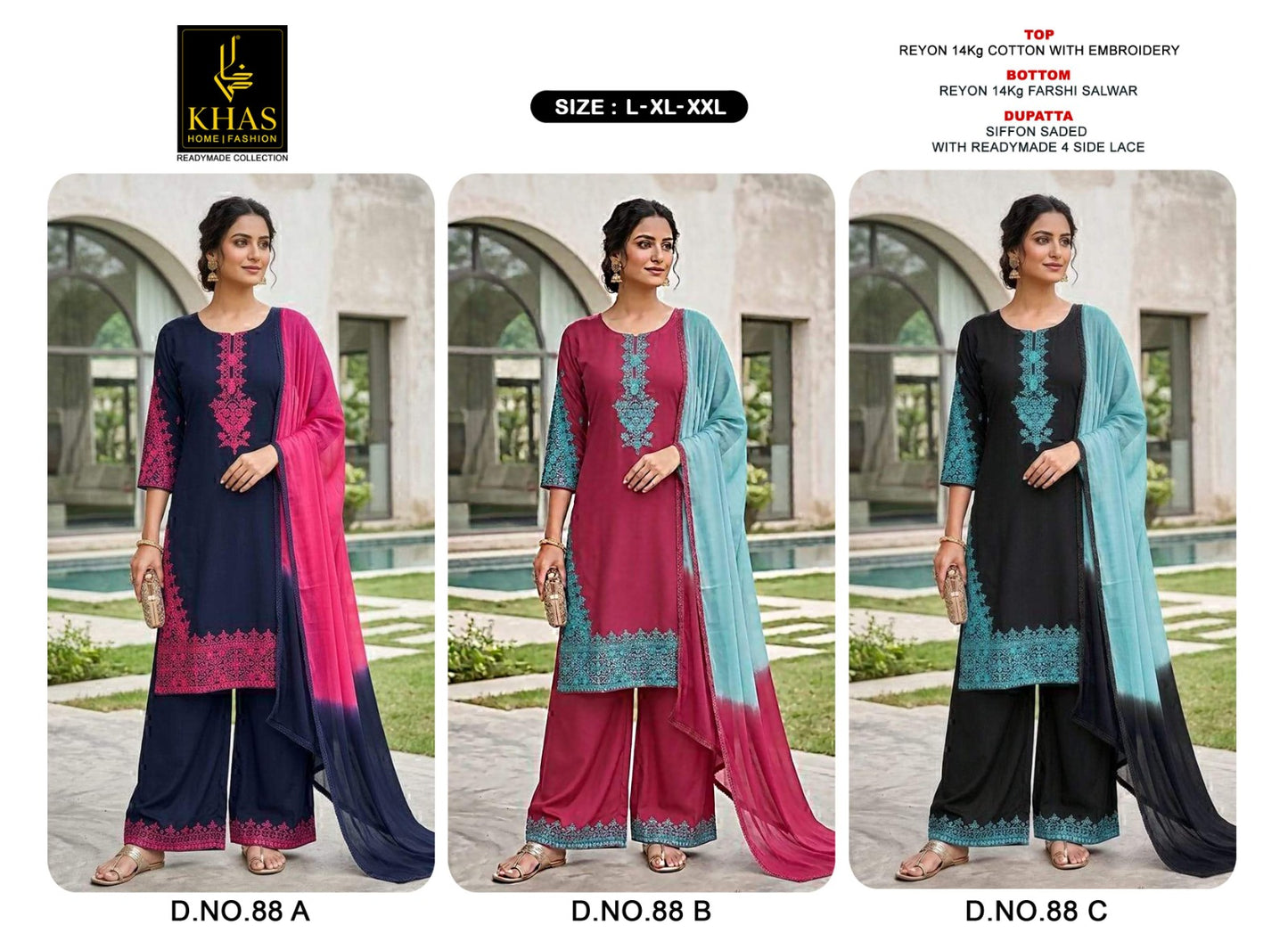 D No 88 Khas Reyon Pakistani Readymade Suits Manufacturer India