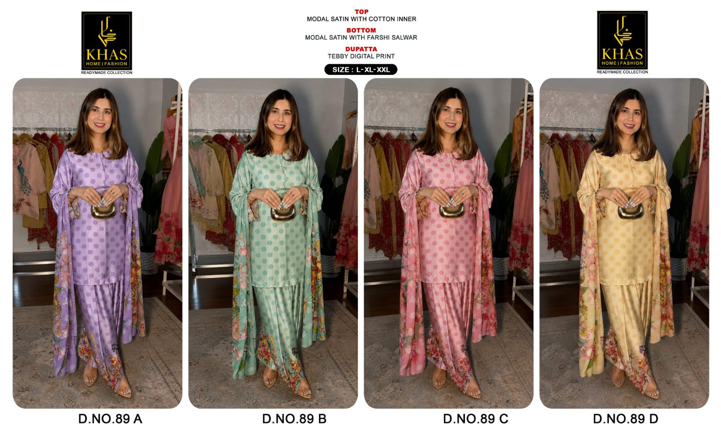 D No 89 Khas Satin Pakistani Readymade Suits Wholesaler India
