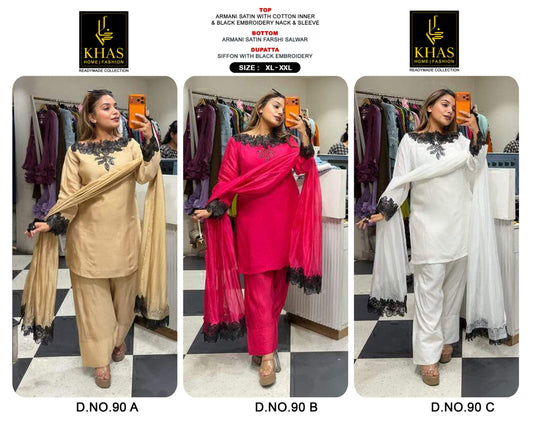 D No 90 Khas Armani Satin Pakistani Readymade Suits Manufacturer India