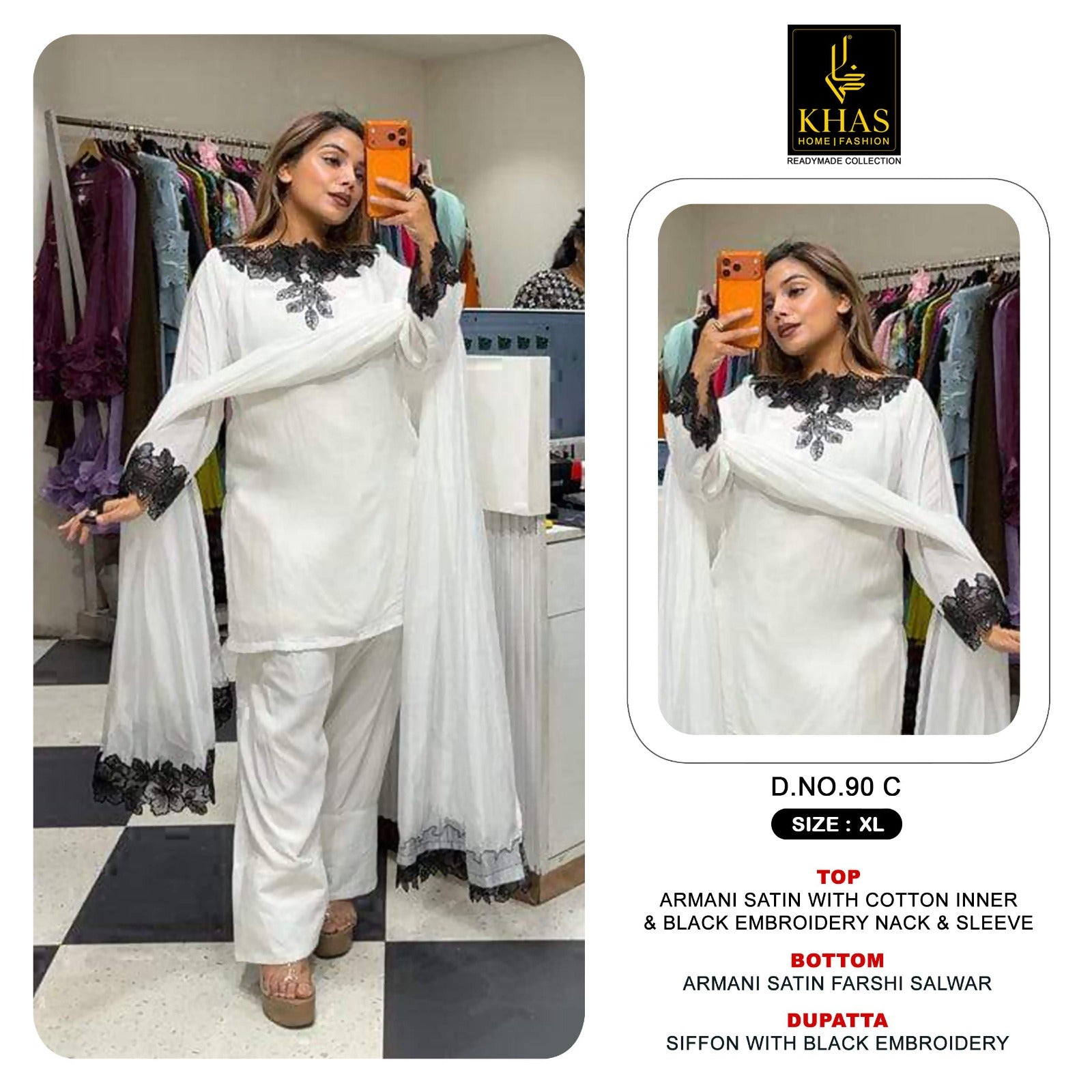 D No 90 Khas Armani Satin Pakistani Readymade Suits Manufacturer India