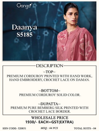 Daanya S5185 Ganga Corduroy Pant Style Suits Wholesaler India