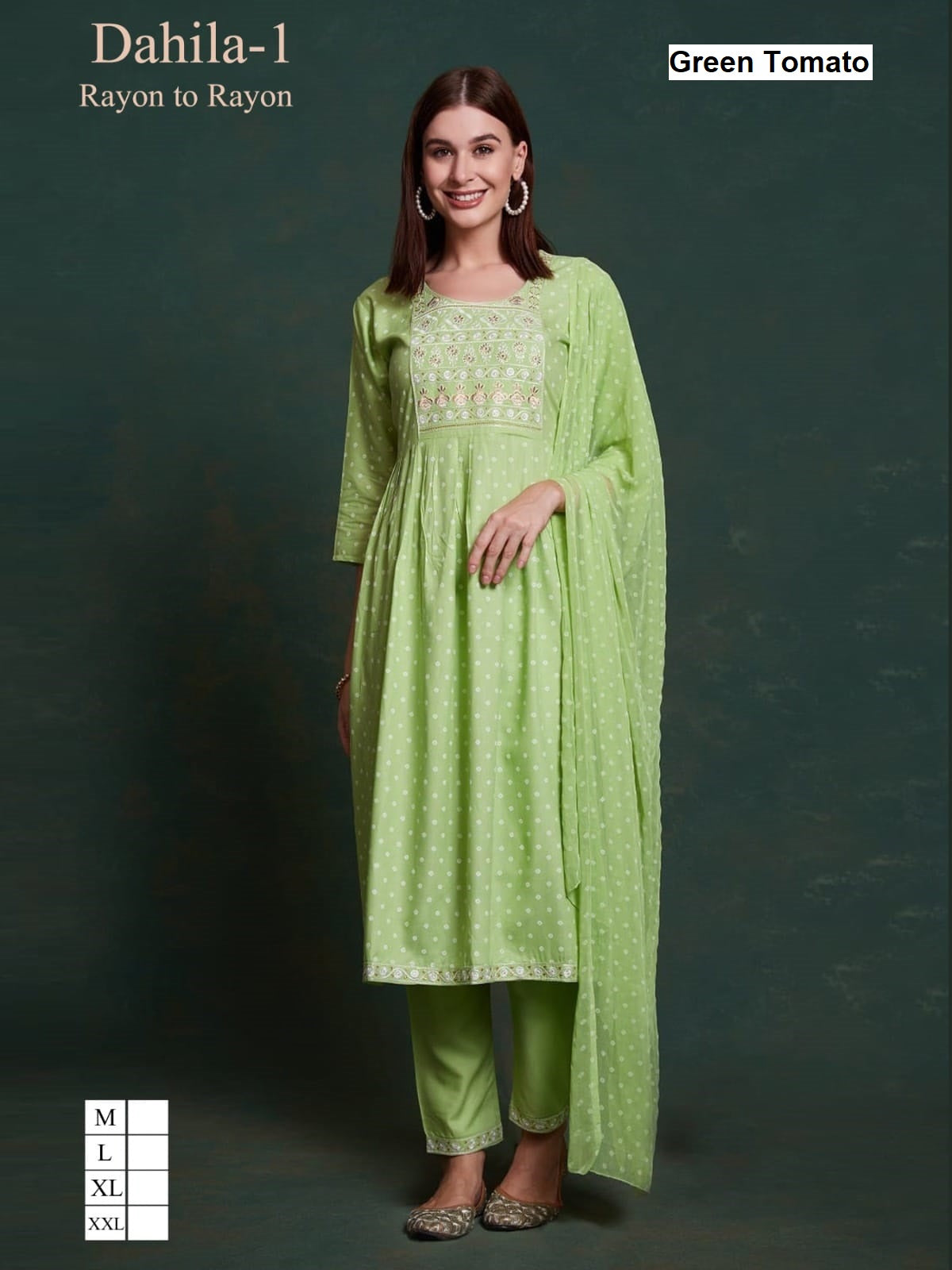 Dahila Nayra Cut Green Tomato Rayon Readymade Pant Style Suits Wholesaler Ahmedabad